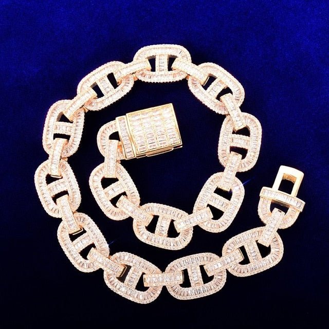 18mm Baguette Zirconia Cuban Chain Necklace Men's Hip Hop Link Gold Color Copper Bling Fashion Rock Jewelry-4