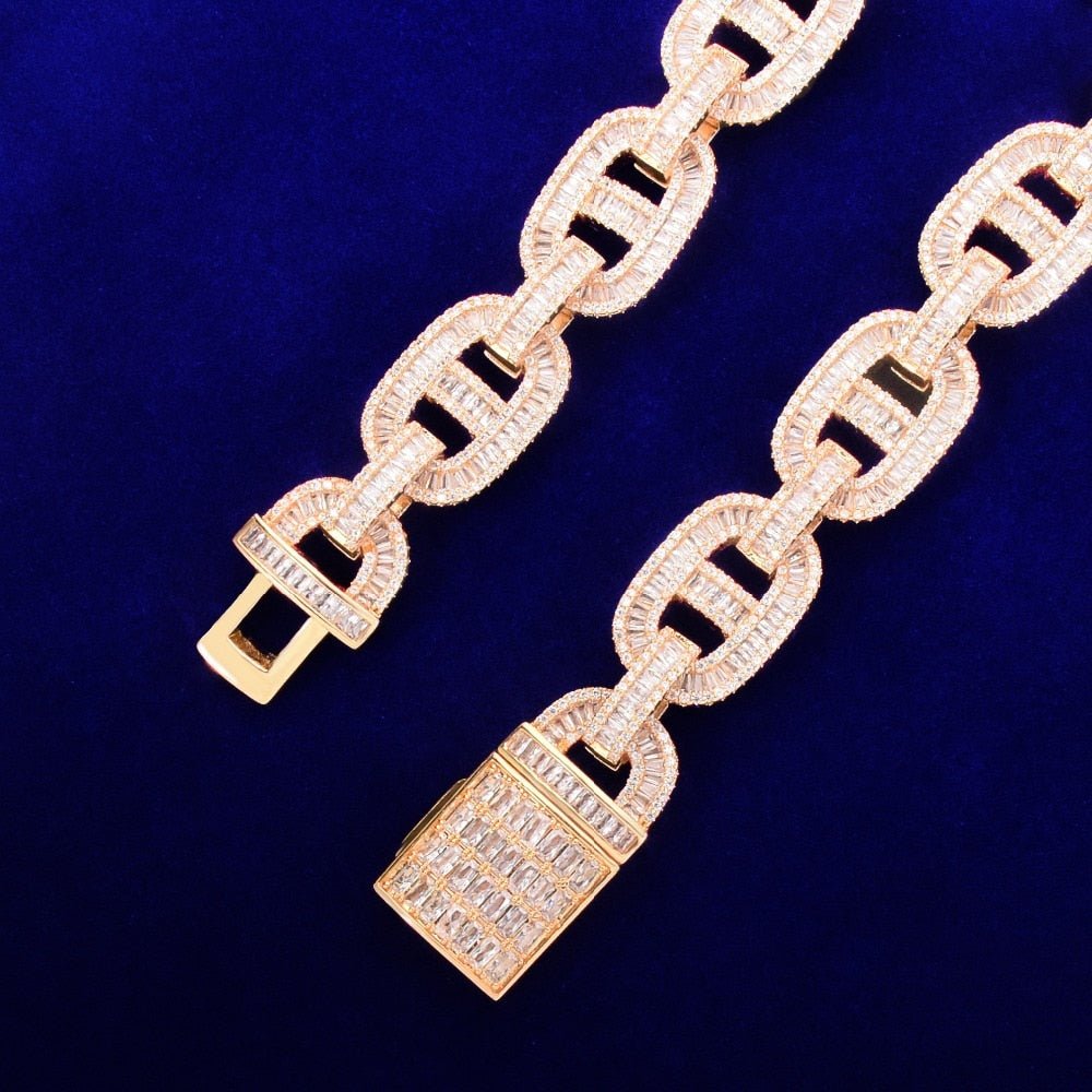 18mm Baguette Zirconia Cuban Chain Necklace Men's Hip Hop Link Gold Color Copper Bling Fashion Rock Jewelry-2