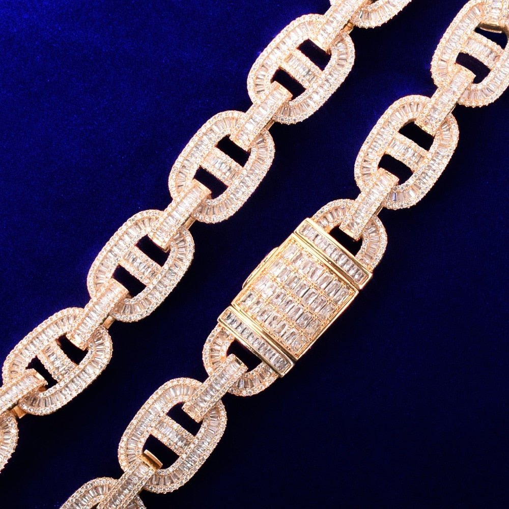 18mm Baguette Zirconia Cuban Chain Necklace Men's Hip Hop Link Gold Color Copper Bling Fashion Rock Jewelry-1