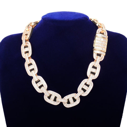 18mm Baguette Zirconia Cuban Chain Necklace Men's Hip Hop Link Gold Color Copper Bling Fashion Rock Jewelry-0