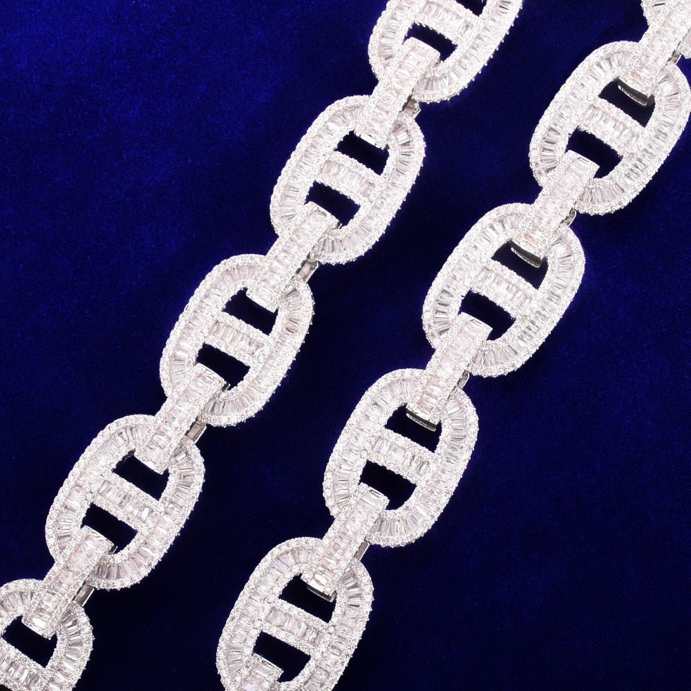 Baguette Zirconia Cuban Bracelet Chain Men's Trendy Cool Hip Hop Link Copper Bling Rock Jewelry 18mm-4