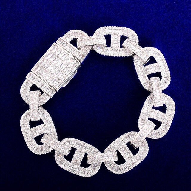 Baguette Zirconia Cuban Bracelet Chain Men's Trendy Cool Hip Hop Link Copper Bling Rock Jewelry 18mm-6