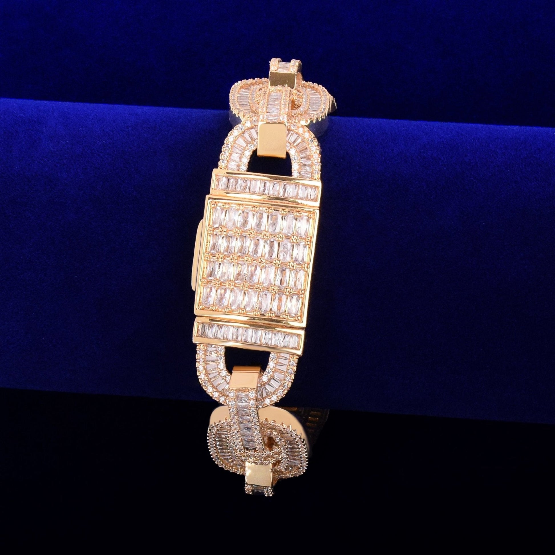 Baguette Zirconia Cuban Bracelet Chain Men's Trendy Cool Hip Hop Link Copper Bling Rock Jewelry 18mm-3