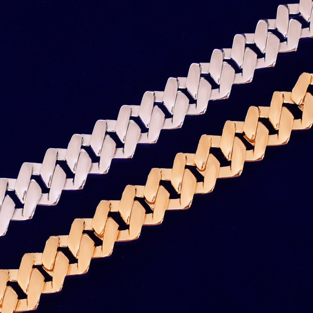 Solid 14mm Miami Cuban Choker Square Link Necklace Gold Color Iced Out Cubic Zirconia Rock Hip hop Style Men's Jewelry-3
